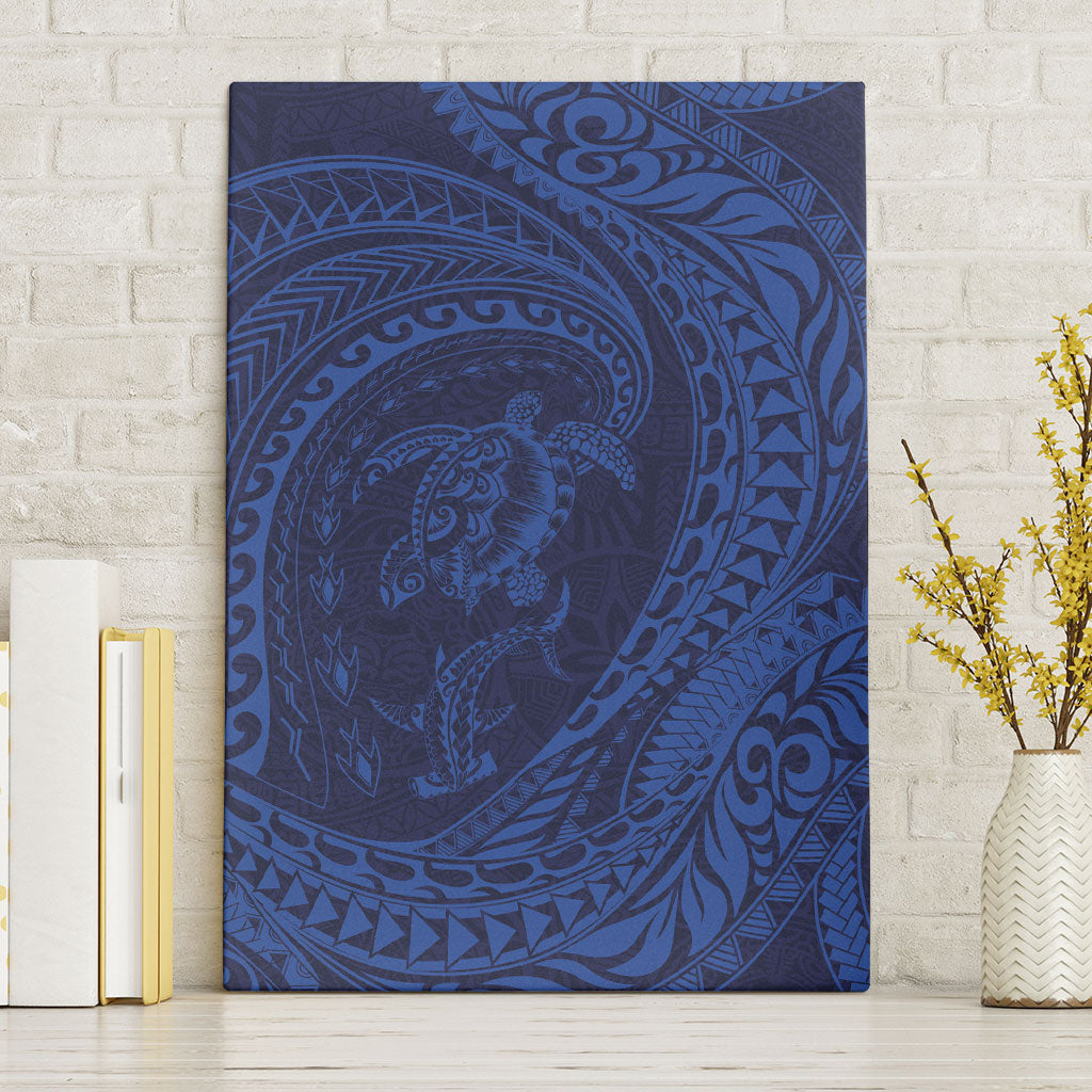 Hawaiian Turtle and Shark Canvas Wall Art Kakau Tribal with Polynesian Pattern Blue Color LT03 Without Frame Blue - Polynesian Pride