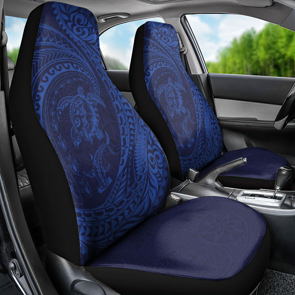 Hawaiian Turtle and Shark Car Seat Cover Kakau Tribal with Polynesian Pattern Blue Color LT03 - Polynesian Pride