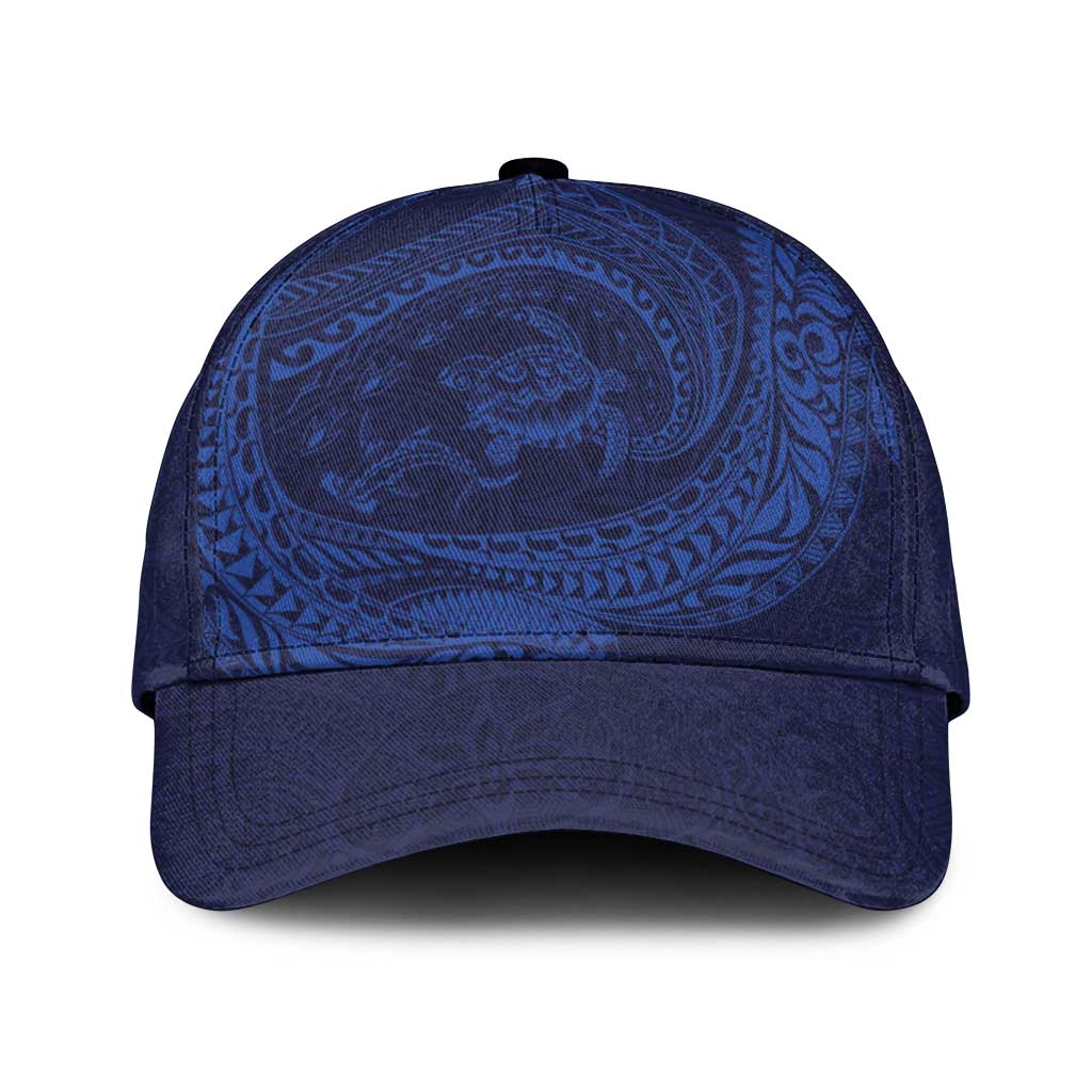 Hawaiian Turtle and Shark Classic Cap Kakau Tribal with Polynesian Pattern Blue Color LT03 Universal Fit Blue - Polynesian Pride