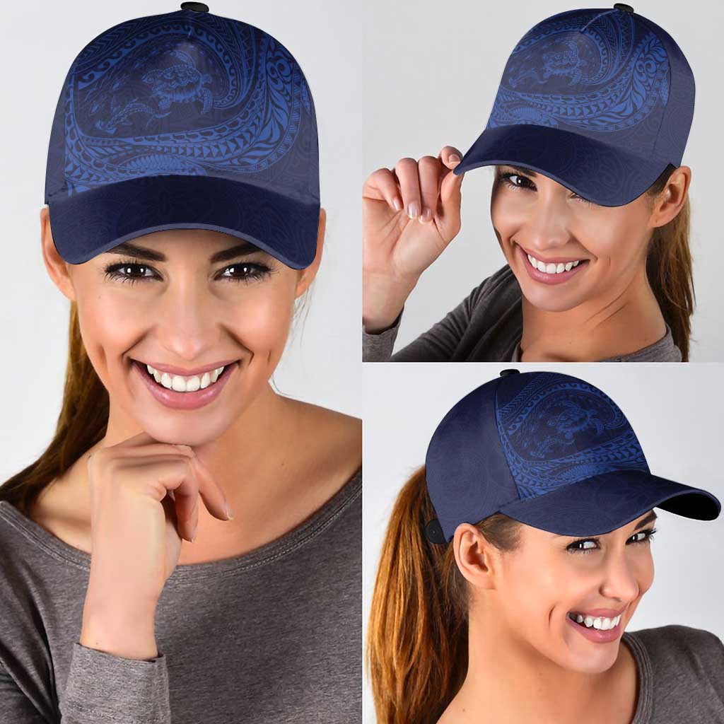 Hawaiian Turtle and Shark Classic Cap Kakau Tribal with Polynesian Pattern Blue Color LT03 - Polynesian Pride