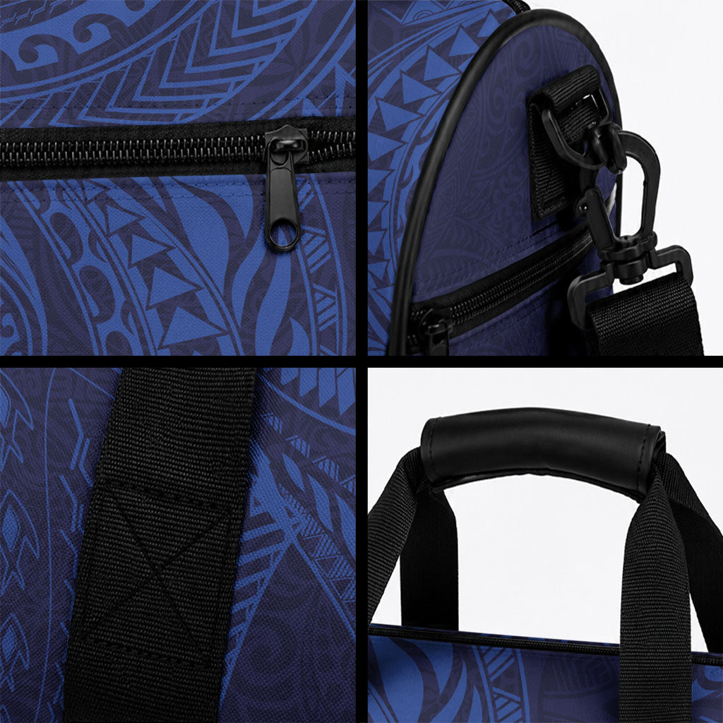 Hawaiian Turtle and Shark Duffle Bag Kakau Tribal with Polynesian Pattern Blue Color
