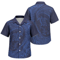 Hawaiian Turtle and Shark Family Matching Mermaid Dress and Hawaiian Shirt Kakau Tribal with Polynesian Pattern Blue Color