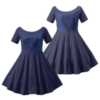 Hawaiian Turtle and Shark Family Matching Tank Maxi Dress and Hawaiian Shirt Kakau Tribal with Polynesian Pattern Blue Color LT03 Daughter's Dress Blue - Polynesian Pride