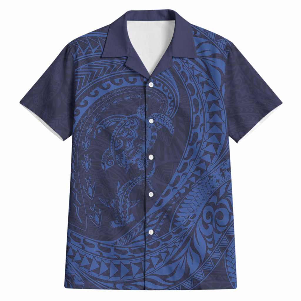 Hawaiian Turtle and Shark Hawaiian Shirt Kakau Tribal with Polynesian Pattern Blue Color LT03 Blue - Polynesian Pride