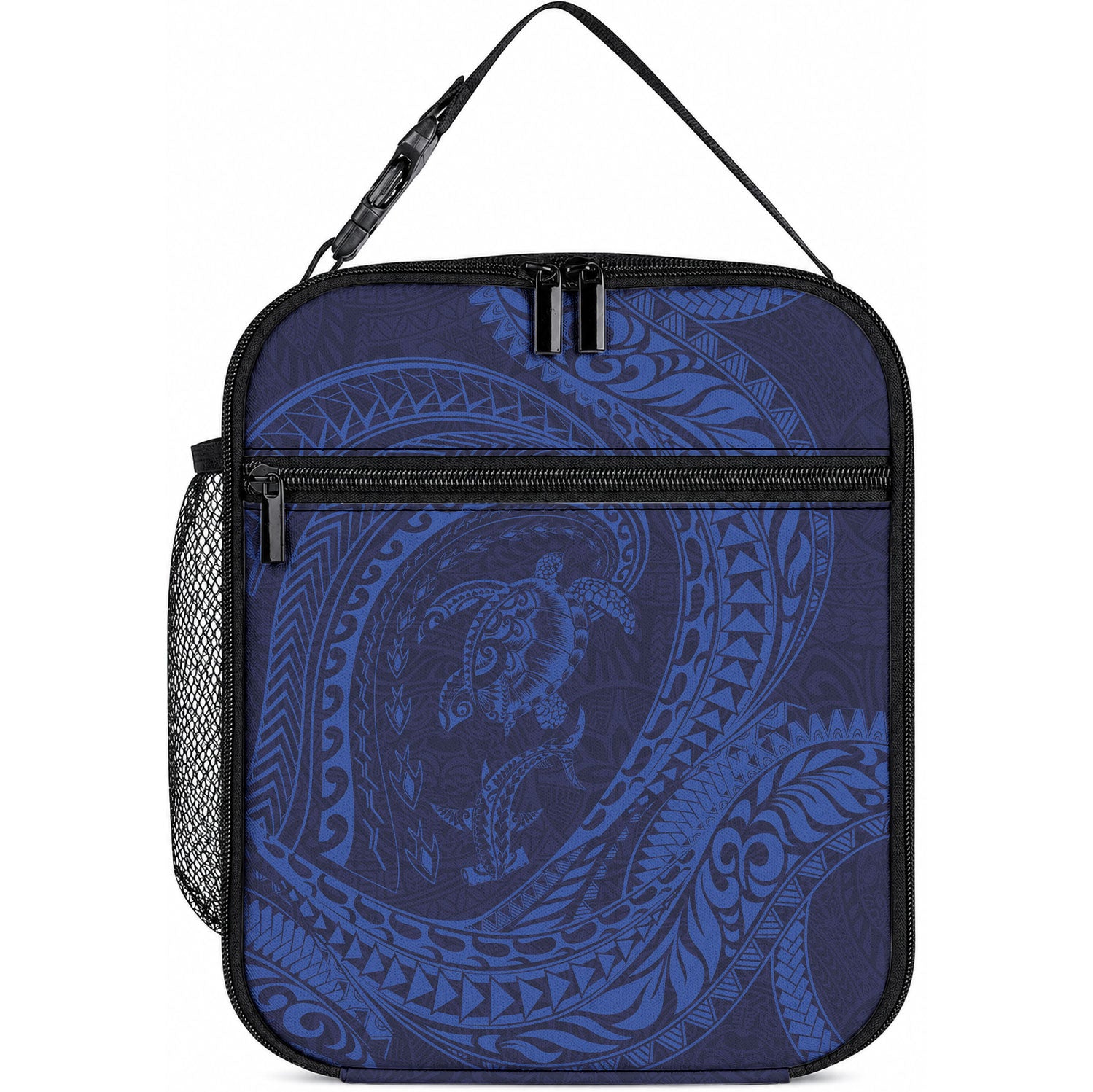 Hawaiian Turtle and Shark Lunch Bag Kakau Tribal with Polynesian Pattern Blue Color