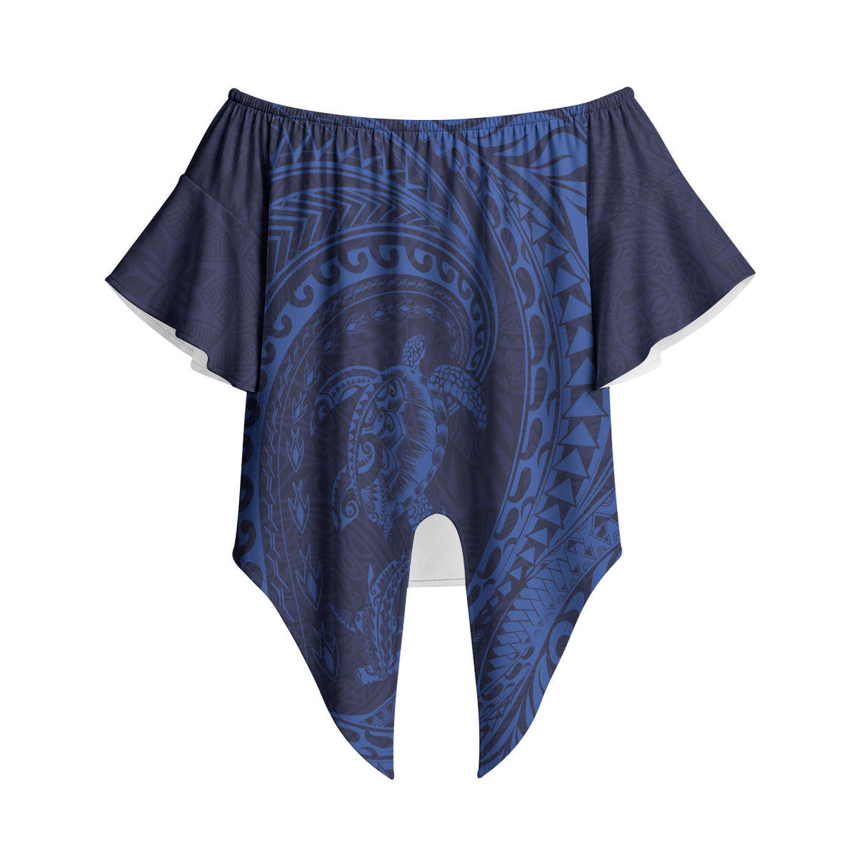 Hawaiian Turtle and Shark Off Shoulder Wrap Waist Top Kakau Tribal with Polynesian Pattern Blue Color LT03 - Polynesian Pride