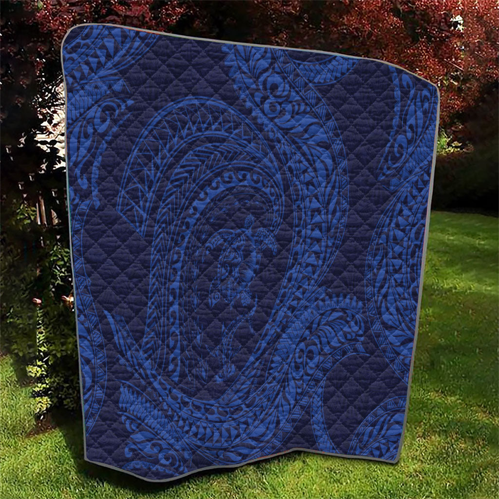 Hawaiian Turtle and Shark Quilt Kakau Tribal with Polynesian Pattern Blue Color LT03 - Polynesian Pride