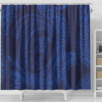 Hawaiian Turtle and Shark Shower Curtain Kakau Tribal with Polynesian Pattern Blue Color LT03 - Polynesian Pride