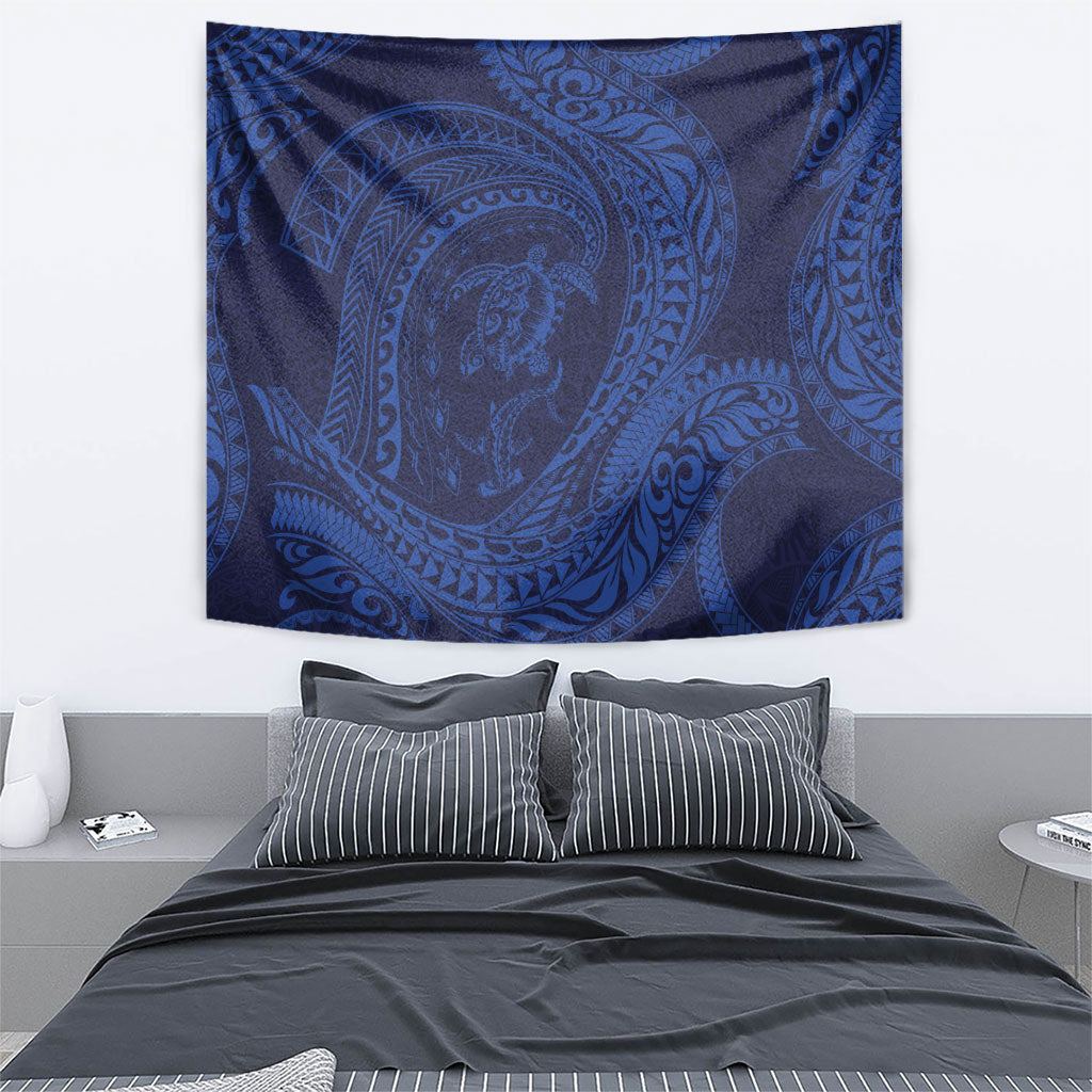 Hawaiian Turtle and Shark Tapestry Kakau Tribal with Polynesian Pattern Blue Color LT03 - Polynesian Pride