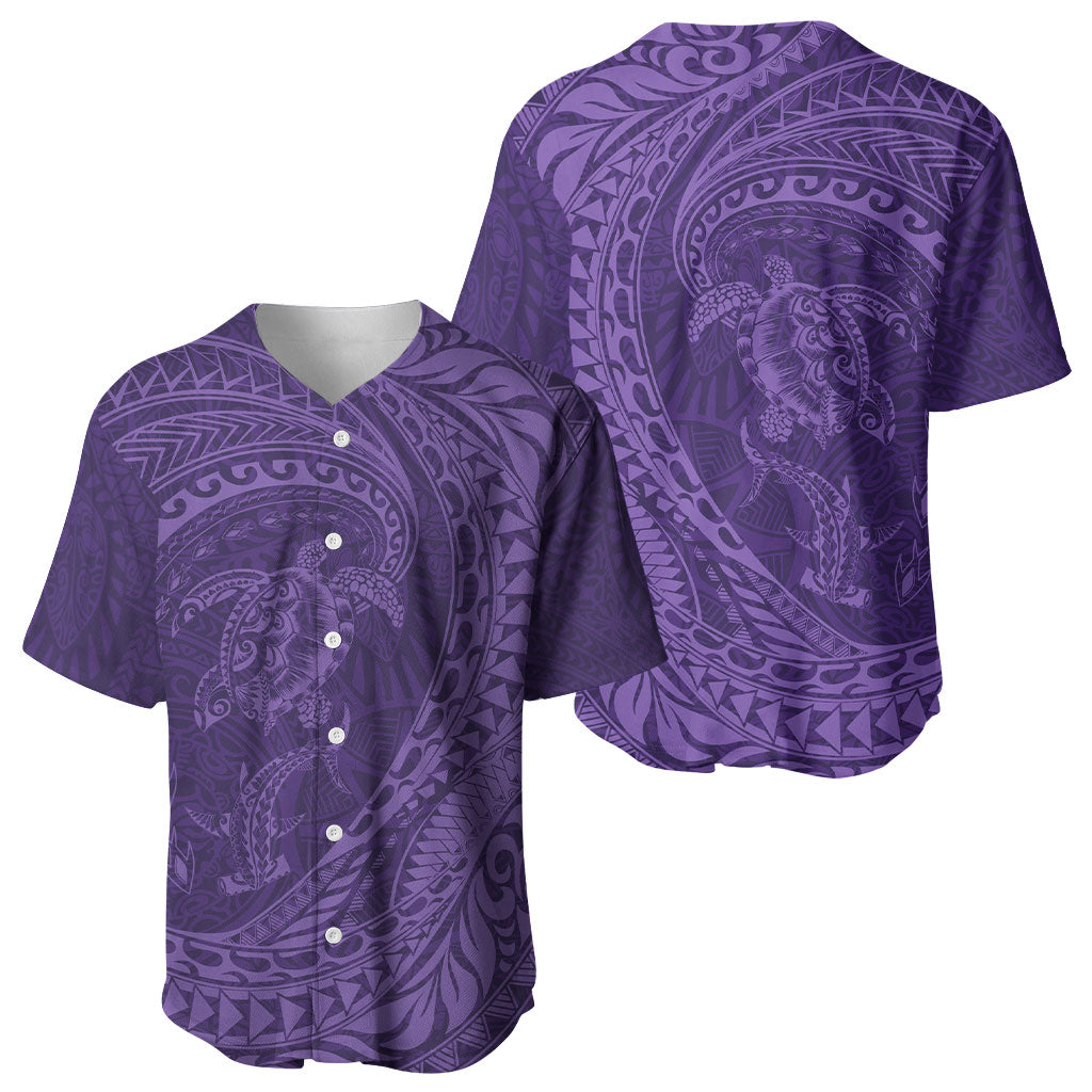 Hawaiian Turtle and Shark Baseball Jersey Kakau Tribal with Polynesian Pattern Purple Color LT03 - Polynesian Pride