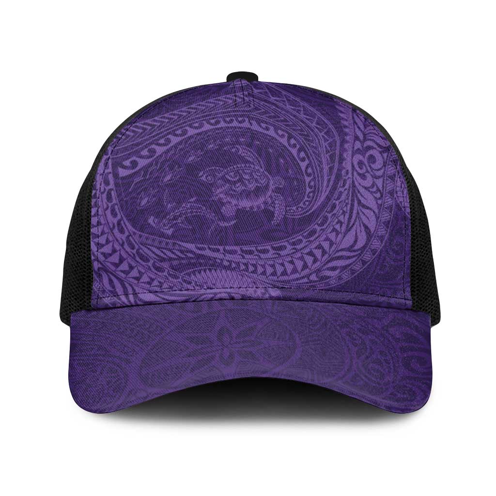 Hawaiian Turtle and Shark Baseball Net Cap Kakau Tribal with Polynesian Pattern Purple Color LT03 One Size Black Purple - Polynesian Pride