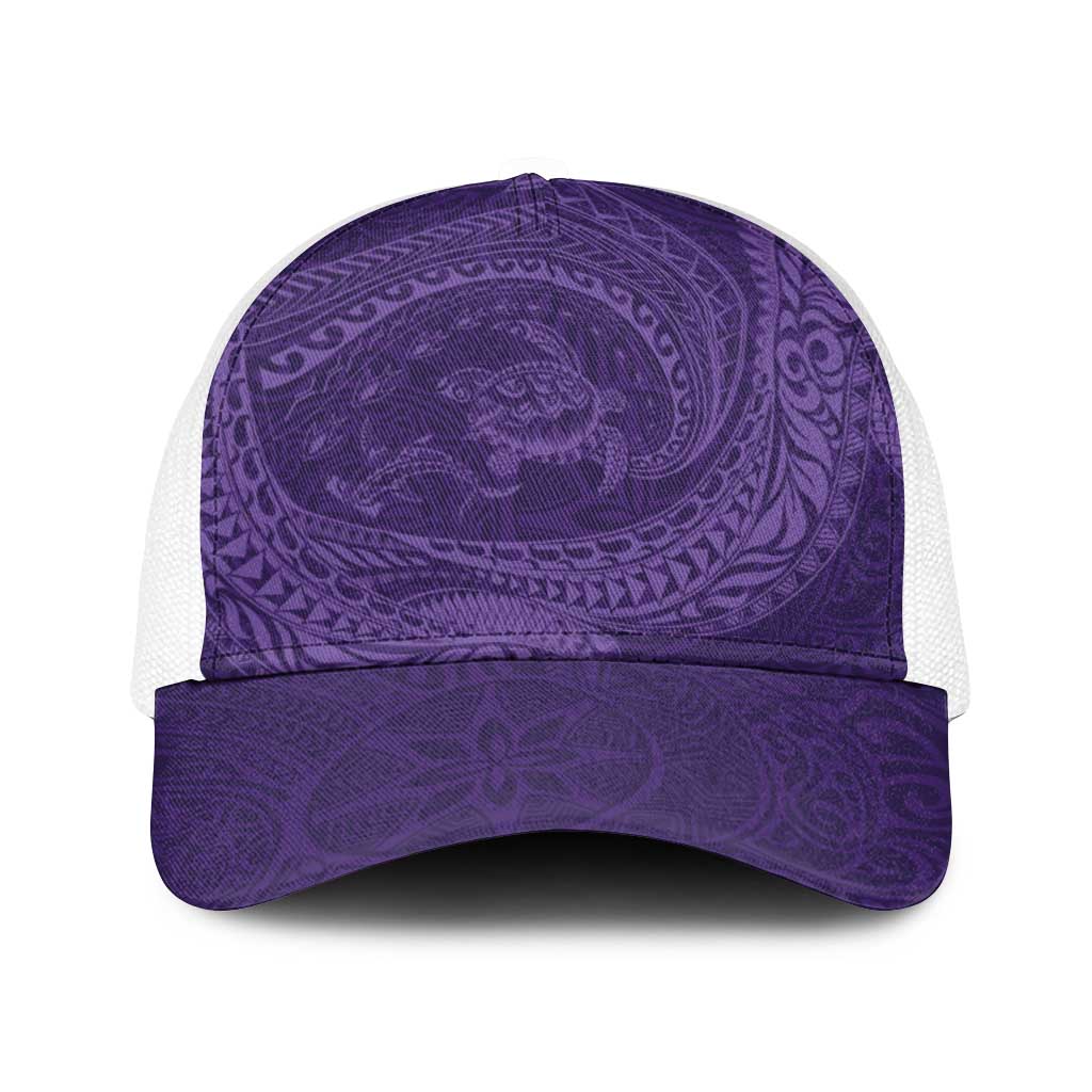 Hawaiian Turtle and Shark Baseball Net Cap Kakau Tribal with Polynesian Pattern Purple Color LT03 One Size White Purple - Polynesian Pride