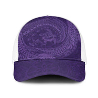 Hawaiian Turtle and Shark Baseball Net Cap Kakau Tribal with Polynesian Pattern Purple Color LT03 One Size White Purple - Polynesian Pride