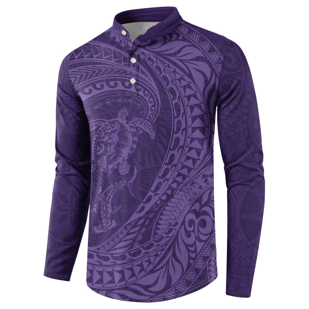 Hawaiian Turtle and Shark Button Sweatshirt Kakau Tribal with Polynesian Pattern Purple Color LT03 - Polynesian Pride