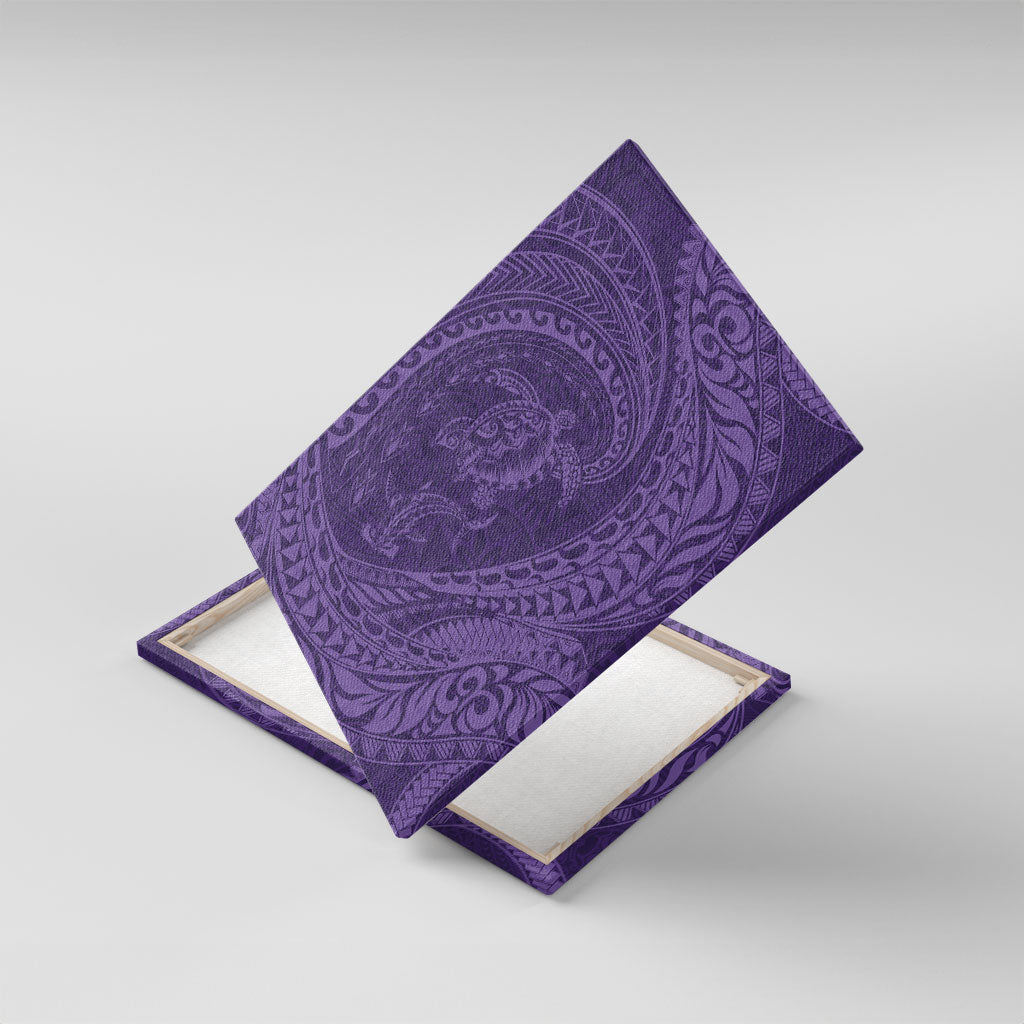 Hawaiian Turtle and Shark Canvas Wall Art Kakau Tribal with Polynesian Pattern Purple Color LT03 With Frame Purple - Polynesian Pride