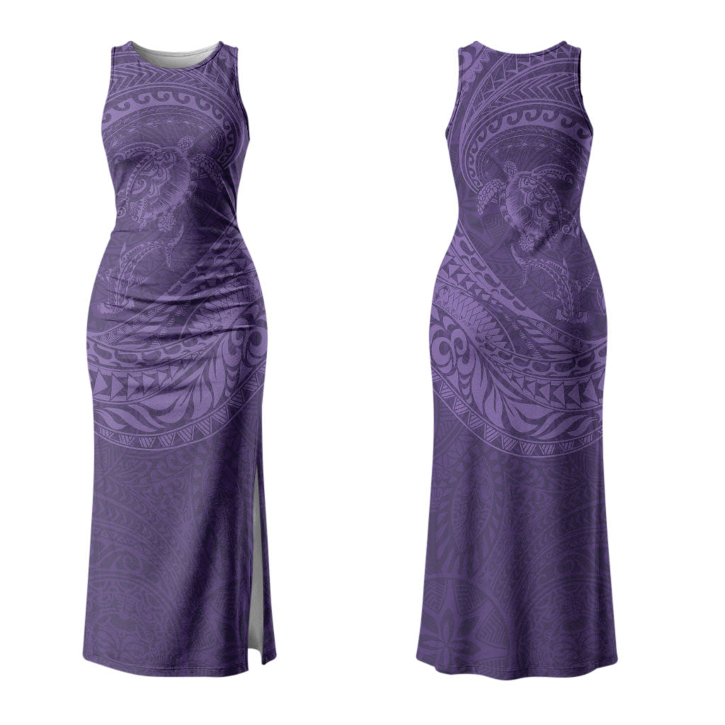 Hawaiian Turtle and Shark Couples Matching Tank Maxi Dress and Hawaiian Shirt Kakau Tribal with Polynesian Pattern Purple Color LT03 - Polynesian Pride