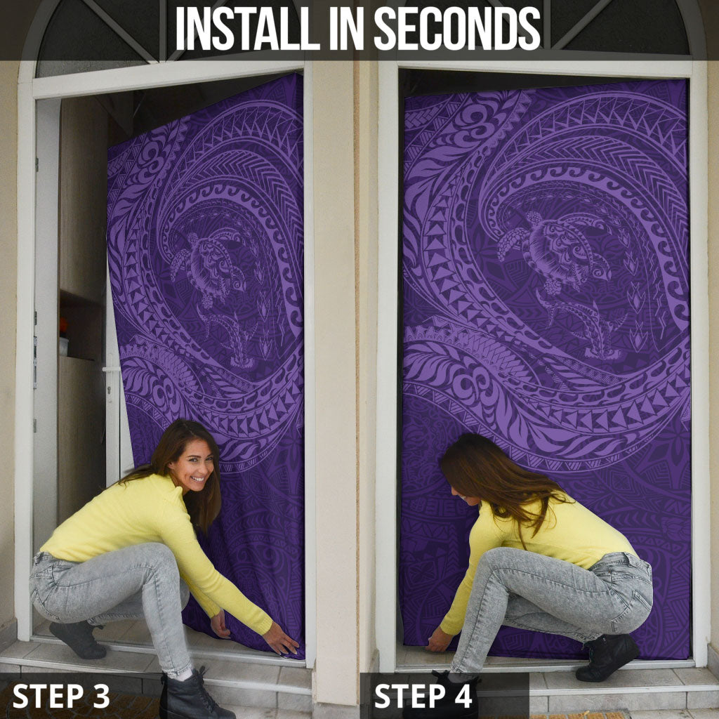 Hawaiian Turtle and Shark Door Cover Kakau Tribal with Polynesian Pattern Purple Color LT03 - Polynesian Pride