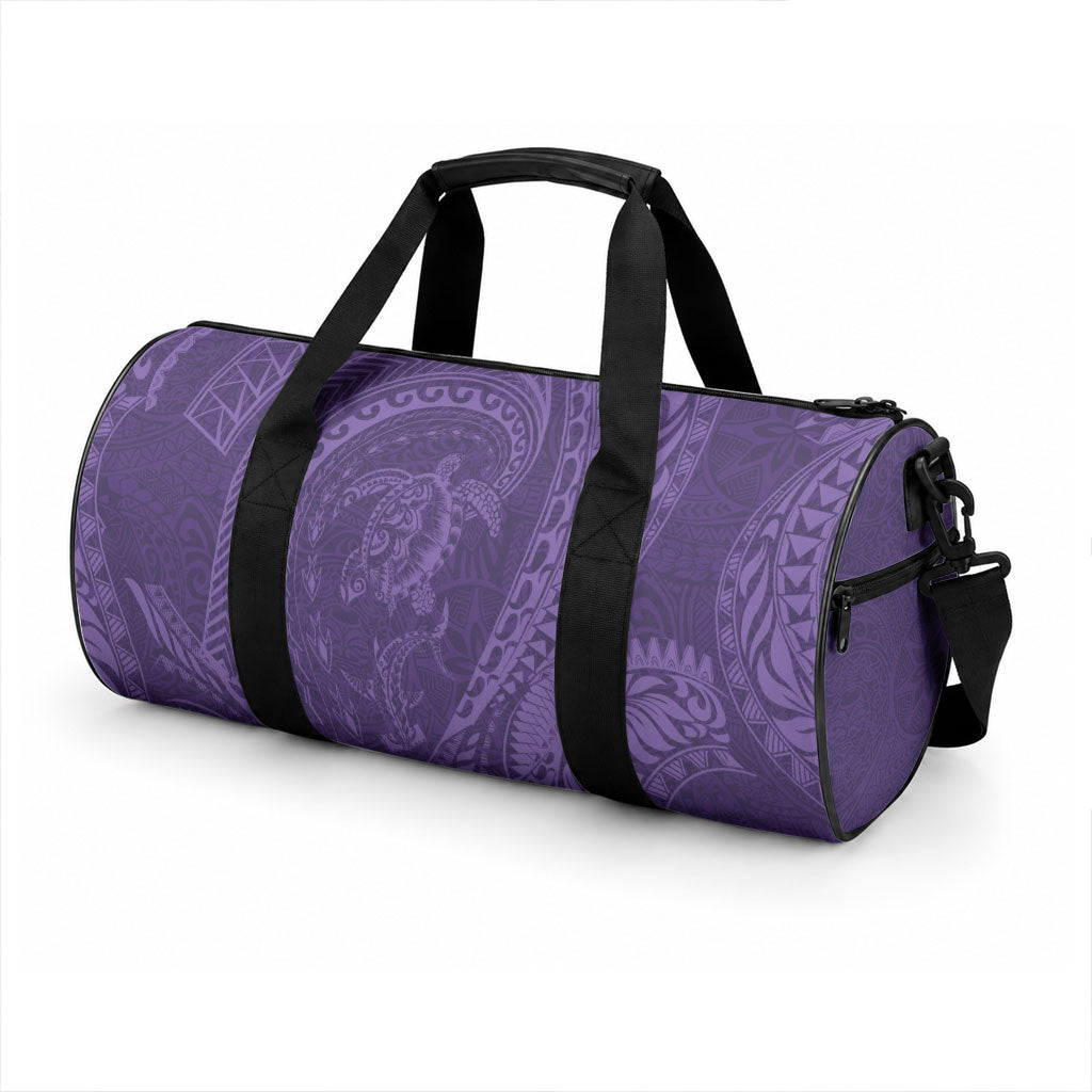 Hawaiian Turtle and Shark Duffle Bag Kakau Tribal with Polynesian Pattern Purple Color