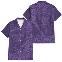 Hawaiian Turtle and Shark Family Matching Off The Shoulder Long Sleeve Dress and Hawaiian Shirt Kakau Tribal with Polynesian Pattern Purple Color LT03 Dad's Shirt - Short Sleeve Purple - Polynesian Pride