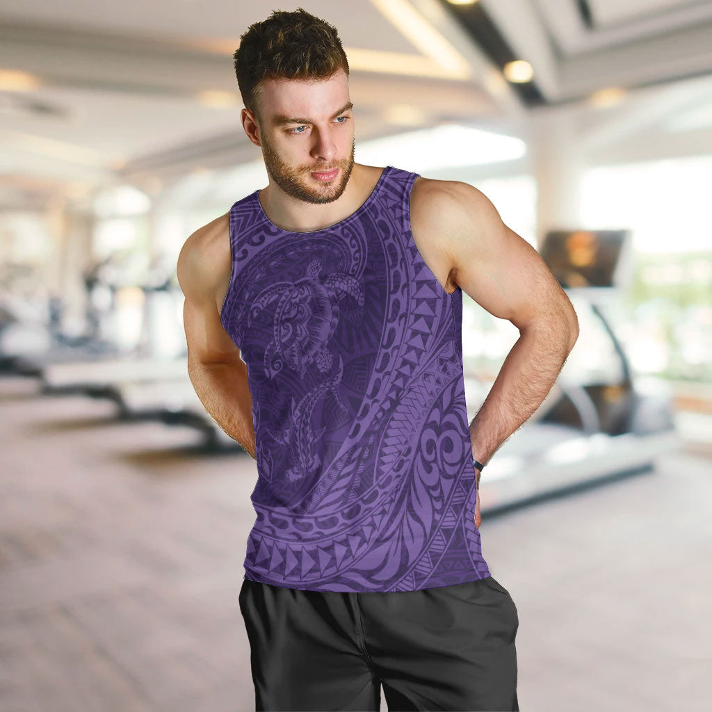 Hawaiian Turtle and Shark Men Tank Top Kakau Tribal with Polynesian Pattern Purple Color LT03 Purple - Polynesian Pride
