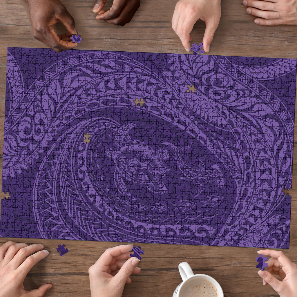 Hawaiian Turtle and Shark Puzzle Kakau Tribal with Polynesian Pattern Purple Color LT03 - Polynesian Pride