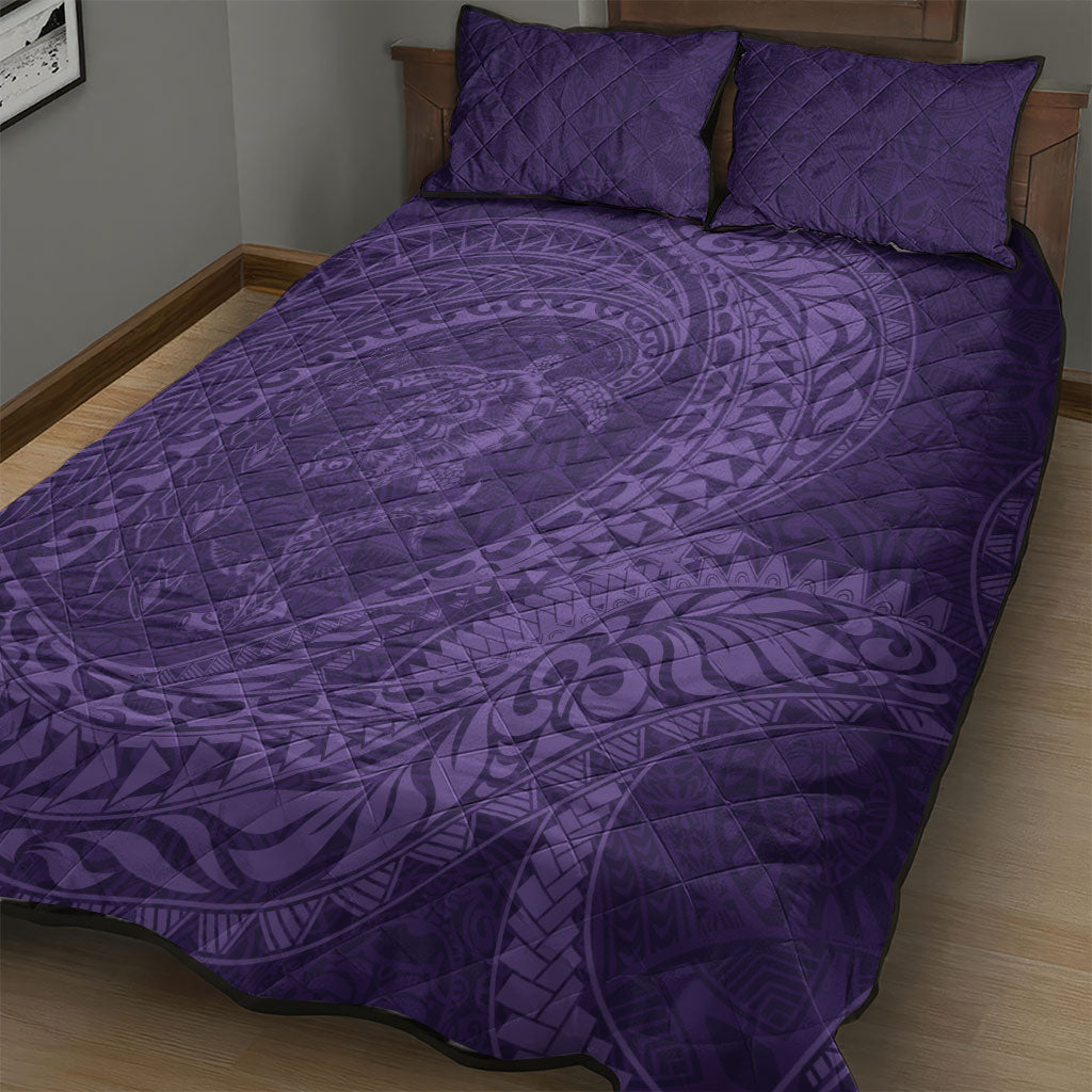 Hawaiian Turtle and Shark Quilt Bed Set Kakau Tribal with Polynesian Pattern Purple Color LT03 - Polynesian Pride