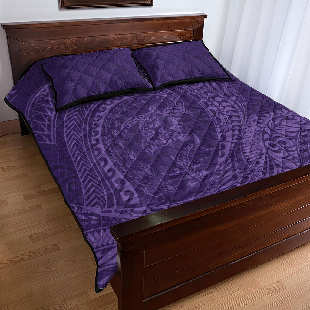 Hawaiian Turtle and Shark Quilt Bed Set Kakau Tribal with Polynesian Pattern Purple Color LT03 - Polynesian Pride