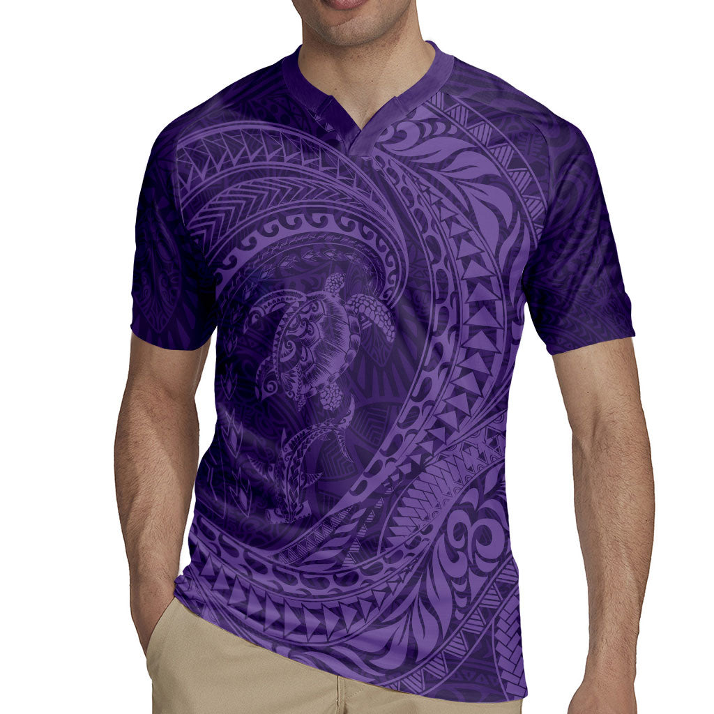 Hawaiian Turtle and Shark Rugby Jersey Kakau Tribal with Polynesian Pattern Purple Color LT03 - Polynesian Pride