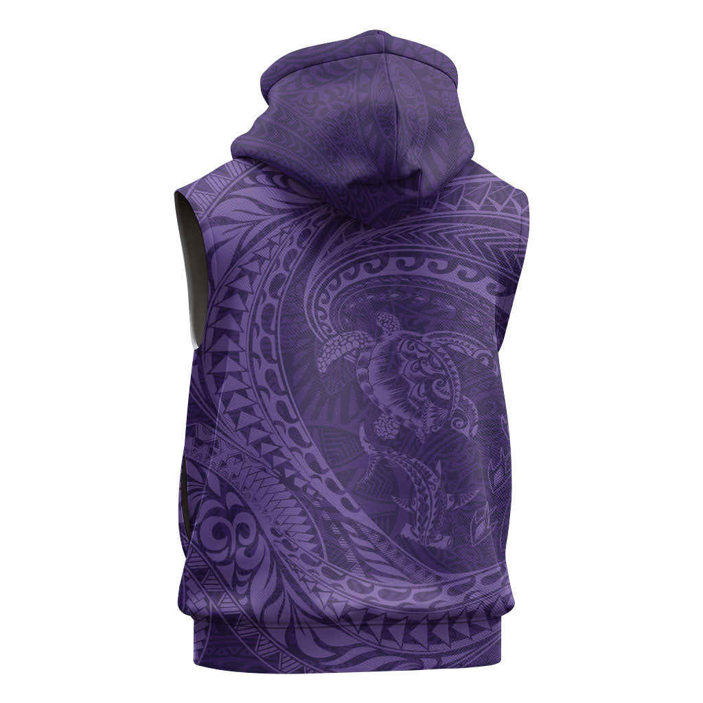 Hawaiian Turtle and Shark Sleeveless Hoodie Kakau Tribal with Polynesian Pattern Purple Color LT03 - Polynesian Pride