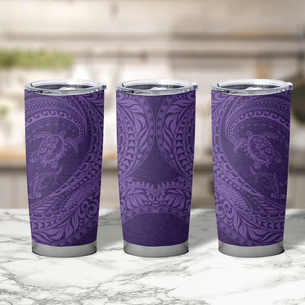 Hawaiian Turtle and Shark Tumbler Cup Kakau Tribal with Polynesian Pattern Purple Color LT03 - Polynesian Pride