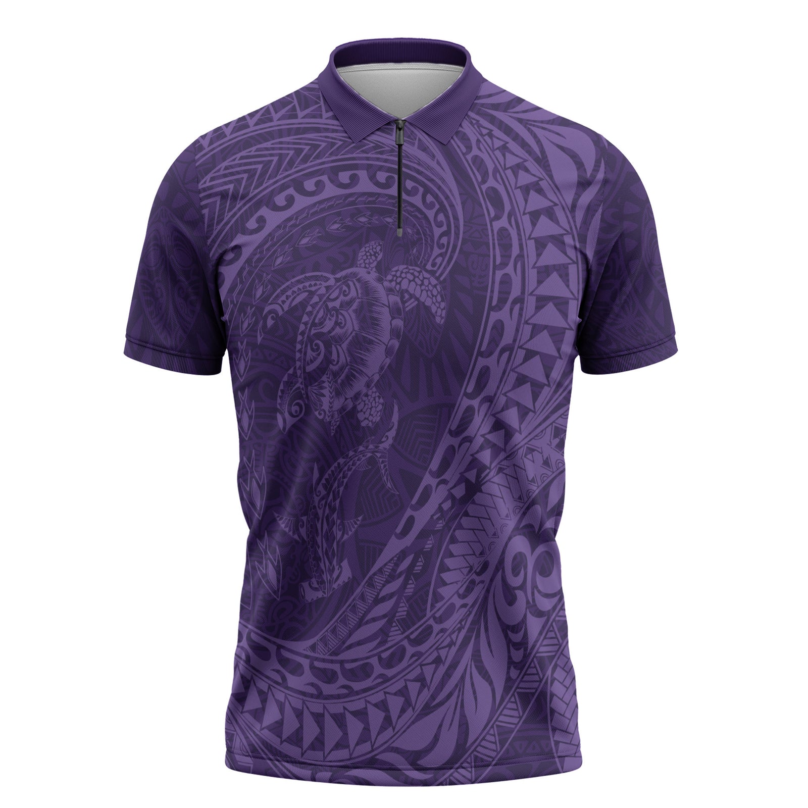 Hawaiian Turtle and Shark Zipper Polo Shirt Kakau Tribal with Polynesian Pattern Purple Color LT03 Purple - Polynesian Pride