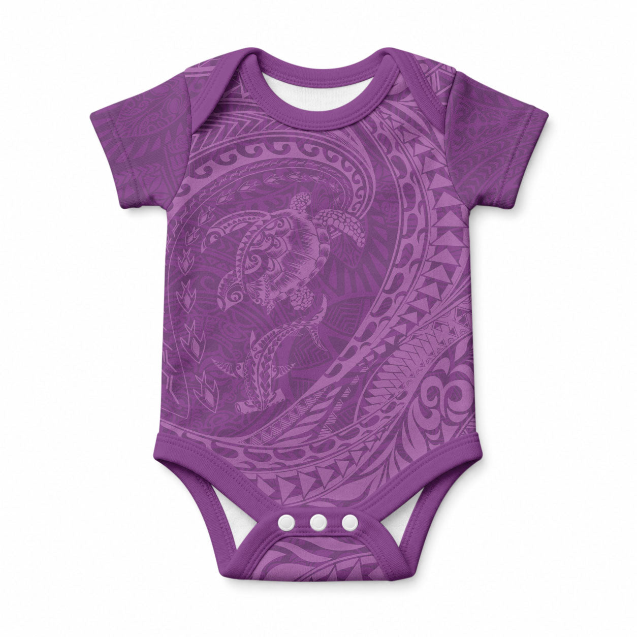 Hawaiian Turtle and Shark Baby Onesie Kakau Tribal with Polynesian Pattern Pink Color