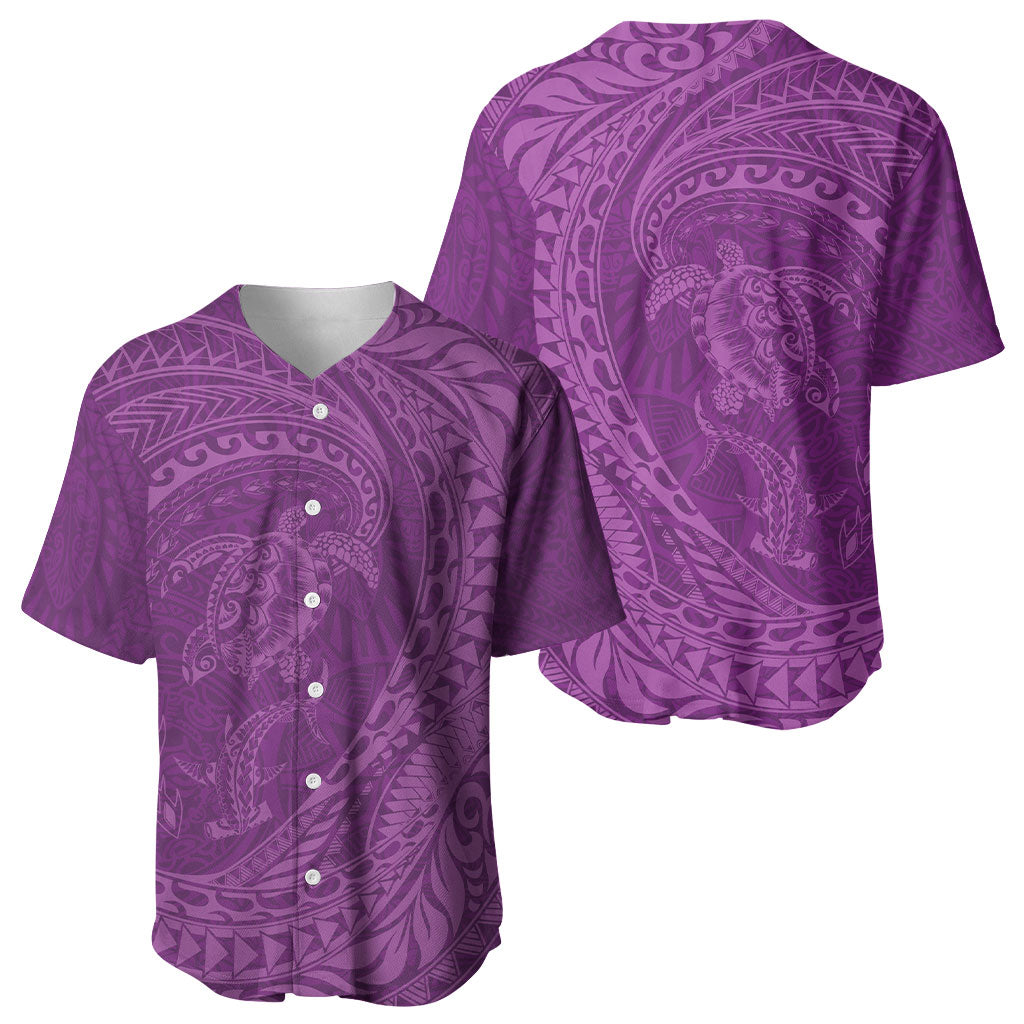 Hawaiian Turtle and Shark Baseball Jersey Kakau Tribal with Polynesian Pattern Pink Color LT03 - Polynesian Pride