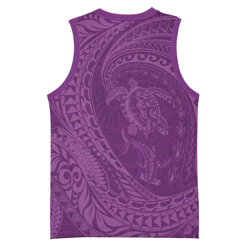 Hawaiian Turtle and Shark Basketball Jersey Kakau Tribal with Polynesian Pattern Pink Color LT03 - Polynesian Pride