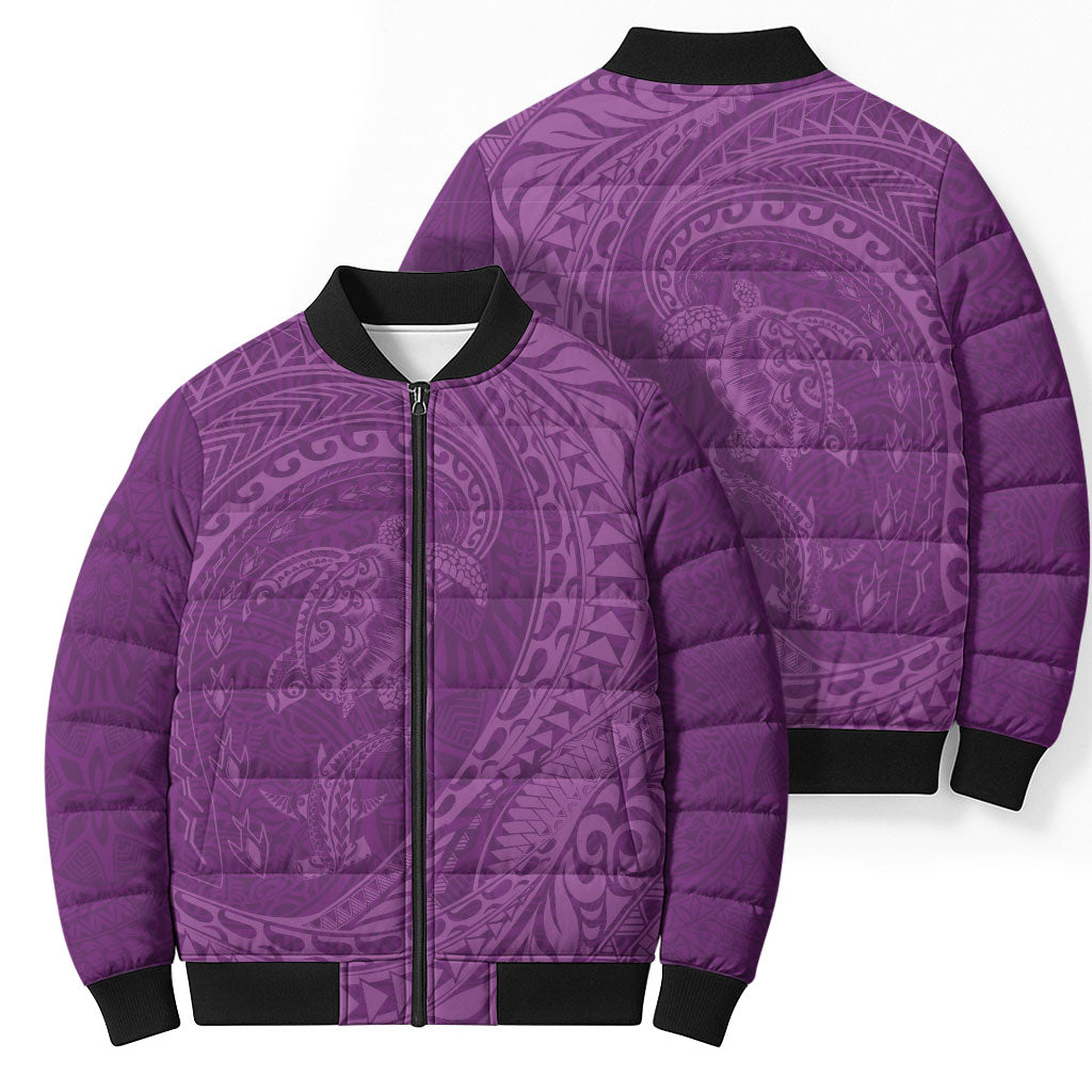 Hawaiian Turtle and Shark Bomber Puffer Jacket Kakau Tribal with Polynesian Pattern Pink Color LT03 - Polynesian Pride