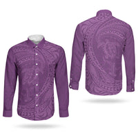 Hawaiian Turtle and Shark Couples Matching Mermaid Dress and Long Sleeve Button Shirt Kakau Tribal with Polynesian Pattern Pink Color LT03 - Polynesian Pride