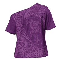 Hawaiian Turtle and Shark Cross Shoulder Shirt Kakau Tribal with Polynesian Pattern Pink Color LT03 - Polynesian Pride