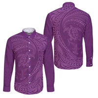 Hawaiian Turtle and Shark Family Matching Off Shoulder Short Dress and Hawaiian Shirt Kakau Tribal with Polynesian Pattern Pink Color LT03 Dad's Shirt - Long Sleeve Pink - Polynesian Pride