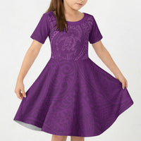 Hawaiian Turtle and Shark Kid Short Sleeve Dress Kakau Tribal with Polynesian Pattern Pink Color LT03 KID Pink - Polynesian Pride