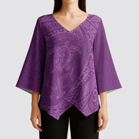 Hawaiian Turtle and Shark Kimono Sleeve Blouse Kakau Tribal with Polynesian Pattern Pink Color LT03 - Polynesian Pride