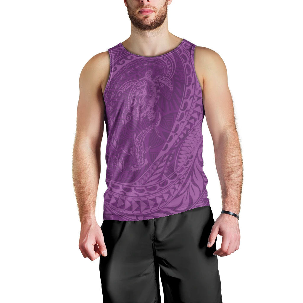 Hawaiian Turtle and Shark Men Tank Top Kakau Tribal with Polynesian Pattern Pink Color LT03 - Polynesian Pride