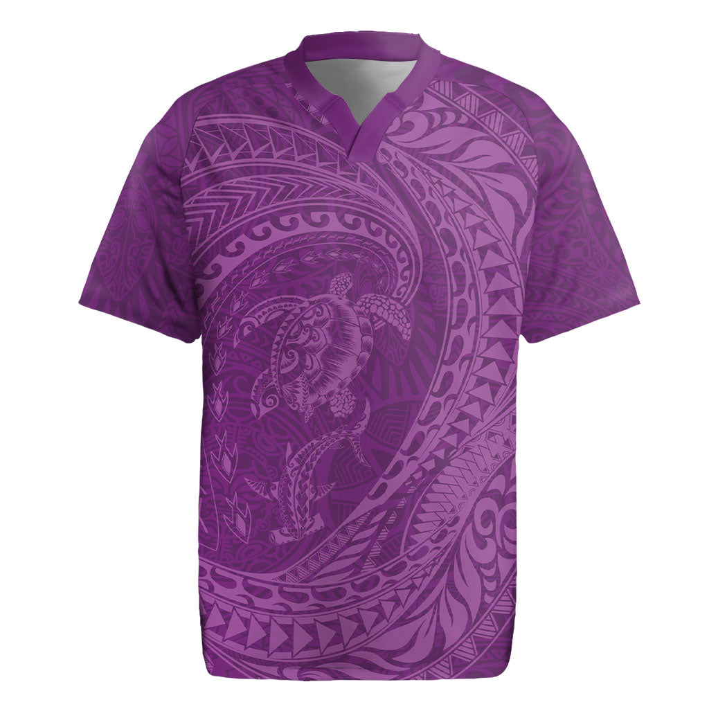 Hawaiian Turtle and Shark Rugby Jersey Kakau Tribal with Polynesian Pattern Pink Color LT03 Pink - Polynesian Pride