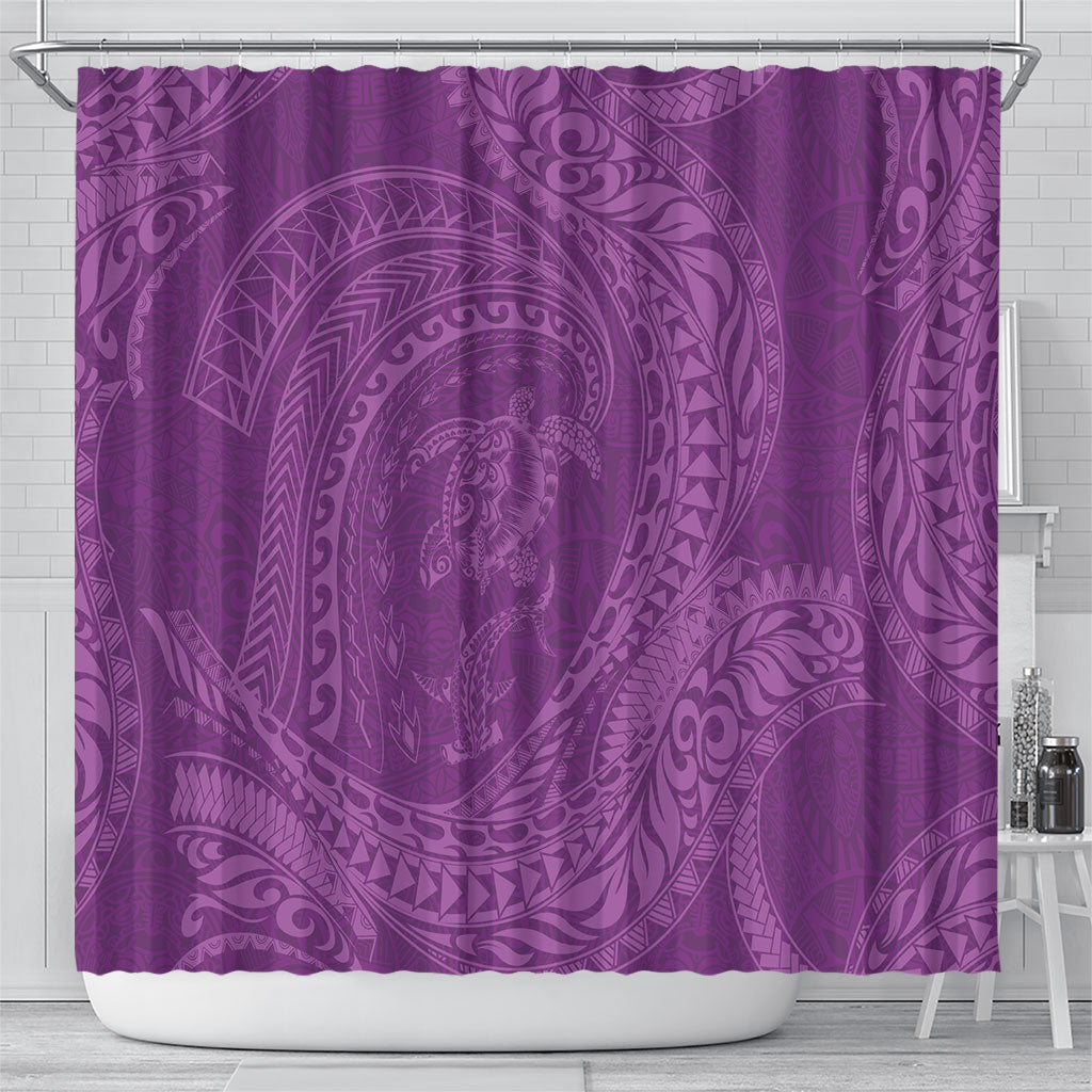Hawaiian Turtle and Shark Shower Curtain Kakau Tribal with Polynesian Pattern Pink Color LT03 - Polynesian Pride