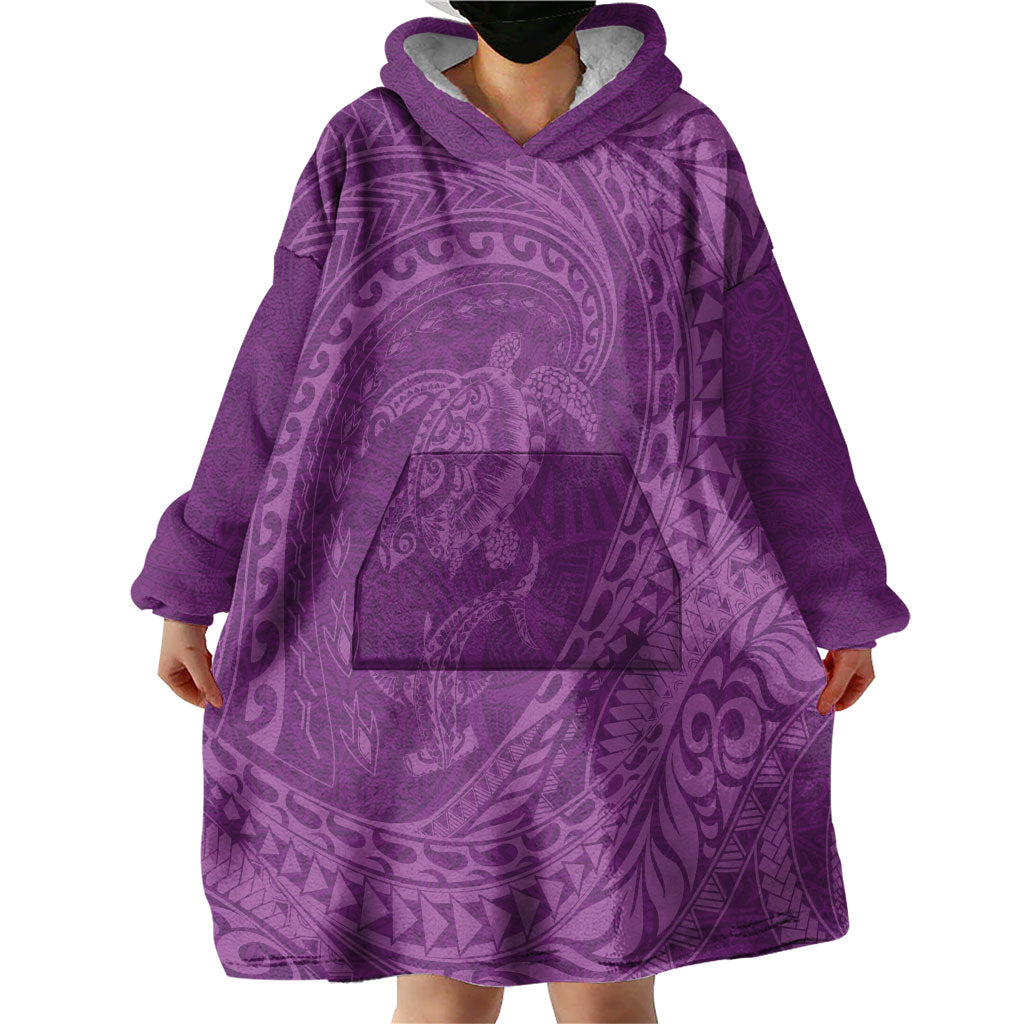 Hawaiian Turtle and Shark Wearable Blanket Hoodie Kakau Tribal with Polynesian Pattern Pink Color LT03 - Polynesian Pride