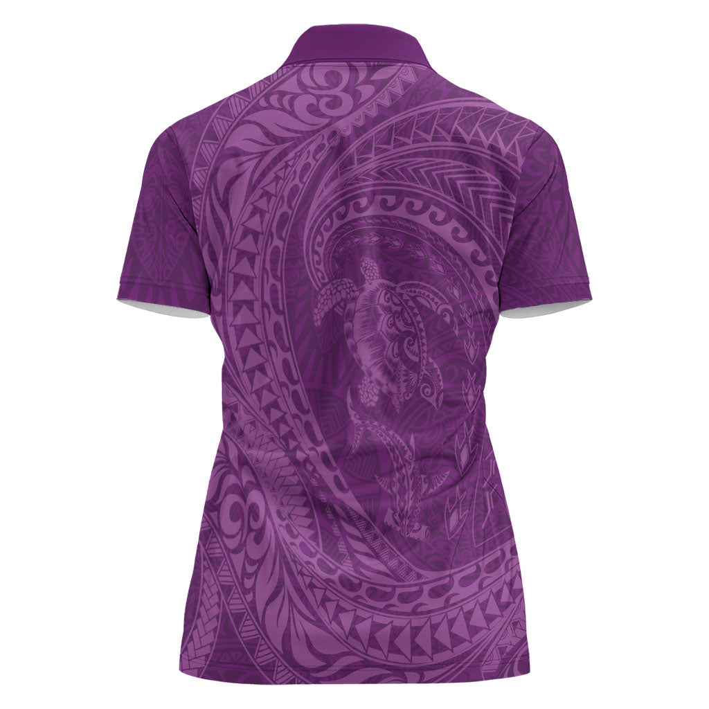 Hawaiian Turtle and Shark Women Polo Shirt Kakau Tribal with Polynesian Pattern Pink Color LT03 - Polynesian Pride