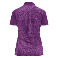 Hawaiian Turtle and Shark Women Polo Shirt Kakau Tribal with Polynesian Pattern Pink Color LT03 - Polynesian Pride
