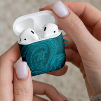 Hawaiian Turtle and Shark AirPods Case Kakau Tribal with Polynesian Pattern Turquoise Color LT03 - Polynesian Pride