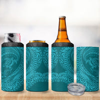 Hawaiian Turtle and Shark 4 in 1 Can Cooler Tumbler Kakau Tribal with Polynesian Pattern Turquoise Color LT03 - Polynesian Pride