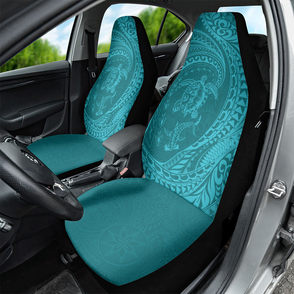 Hawaiian Turtle and Shark Car Seat Cover Kakau Tribal with Polynesian Pattern Turquoise Color LT03 - Polynesian Pride