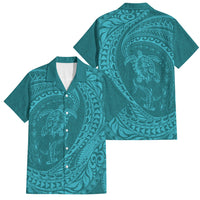 Hawaiian Turtle and Shark Family Matching Puletasi and Hawaiian Shirt Kakau Tribal with Polynesian Pattern Turquoise Color LT03 Dad's Shirt - Short Sleeve Turquoise - Polynesian Pride